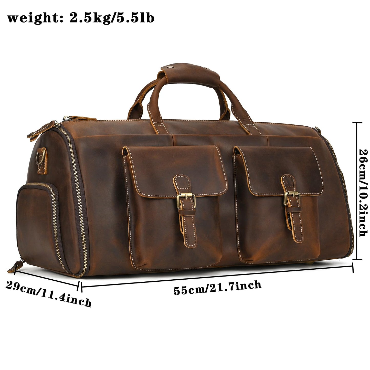 Leather Garment Bag for Men, Convertible Carry on Garment Duffel Bag for Travel Weekender Bag 2 in 1 Hanging Suitcase Suit Bag