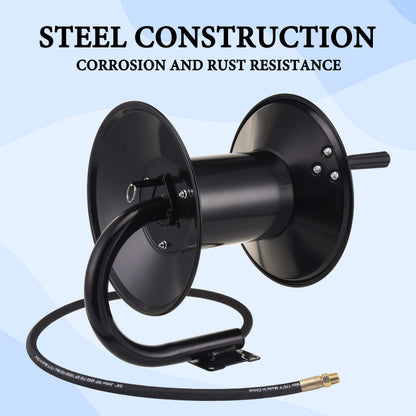 M MINGLE High Pressure Washer Hose Reel 150ft, Heavy Duty Steel Hose Reel, Manual Crank Power Washer Hose Reel with 3/8" Pressure Wash Whip Hose, Swivel Arm and Mounting Bracket, 4000 PSI