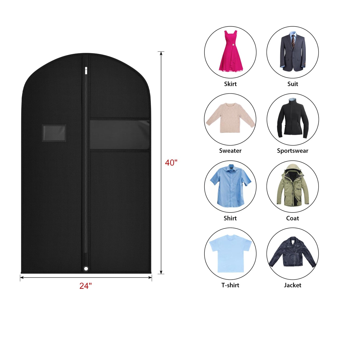Univivi 10 Pack Suit Bags Garment Bag for Men Storage, 40-Inch Suit Bags for Closet Storage with Clear Window and ID Card Holder for Suit Jacket, Skirt, Shirt and Coat