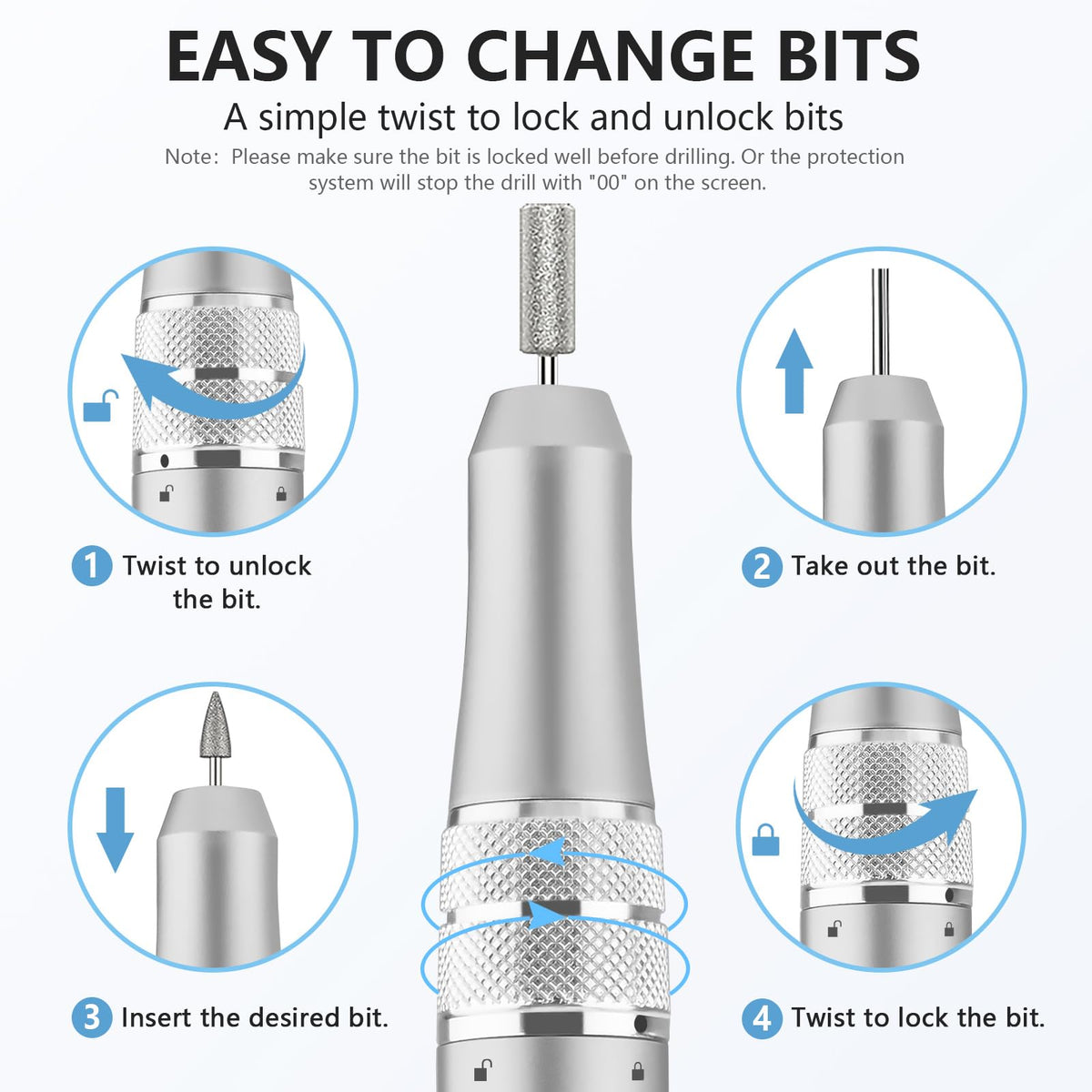 Kredioo Nail Drill Professional Electric 35000RPM Nail Drill Machine Kit Remove Gel Nails Acrylic Polish Thick Toe with 11 Sanding Bits E File Set
