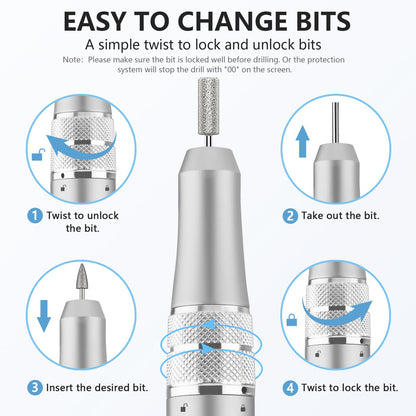 Kredioo Nail Drill Professional Electric 35000RPM Nail Drill Machine Kit Remove Gel Nails Acrylic Polish Thick Toe with 11 Sanding Bits E File Set