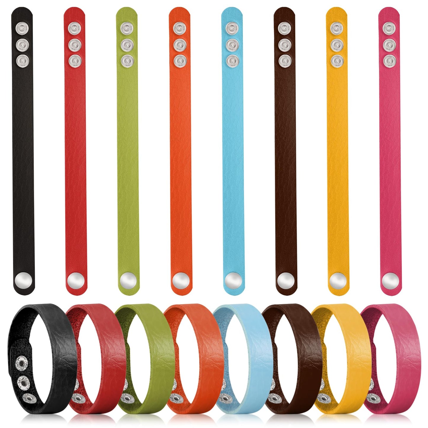 DANUDON 16 Pcs Leather Bracelet Blanks, Leather Snap Bracelets for Stamping Engraving Adjustable Plain PU Wristband Snap Bracelets Leather Cuff Bracelets for Men Women