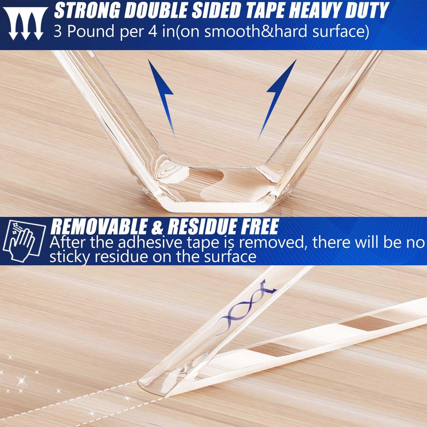 ZMUAXUAN Clear Double Sided Adhesive Mounting Tape Heavy Duty Removable,Strong Picture Hanging Strips Wall Hangers,Sticky Tack Gel Putty Glue for Poster,Photo,Mirror,Carpet(9.85 Ft-3 Pack)
