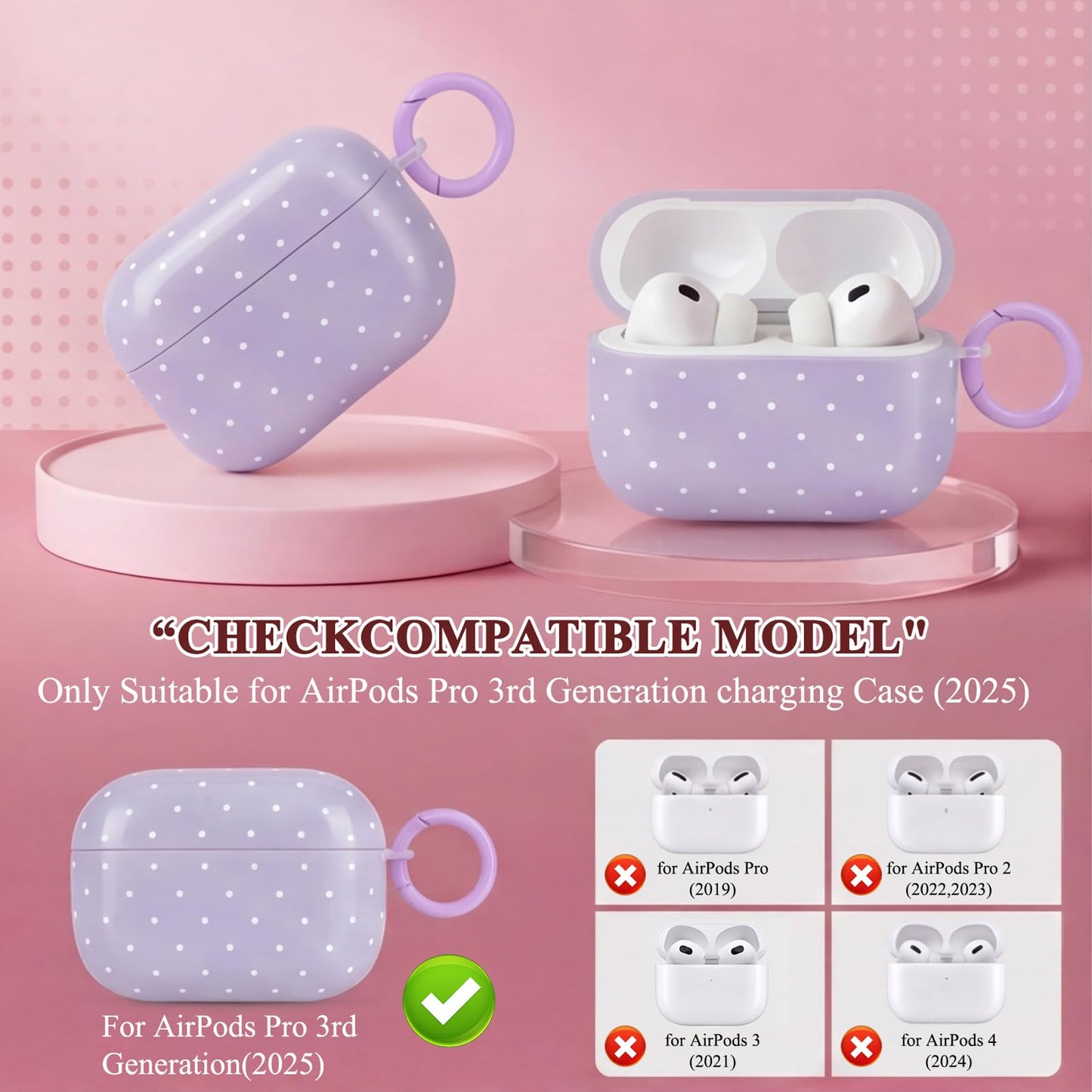 Kimiyaki for AirPods Pro 3 Case Cute Polka Dot Pattern Design Case for Girls Woman Full Protective Shockproof Keychain Cover with Cleaner Kit for Airpods Pro 3rd(2025)