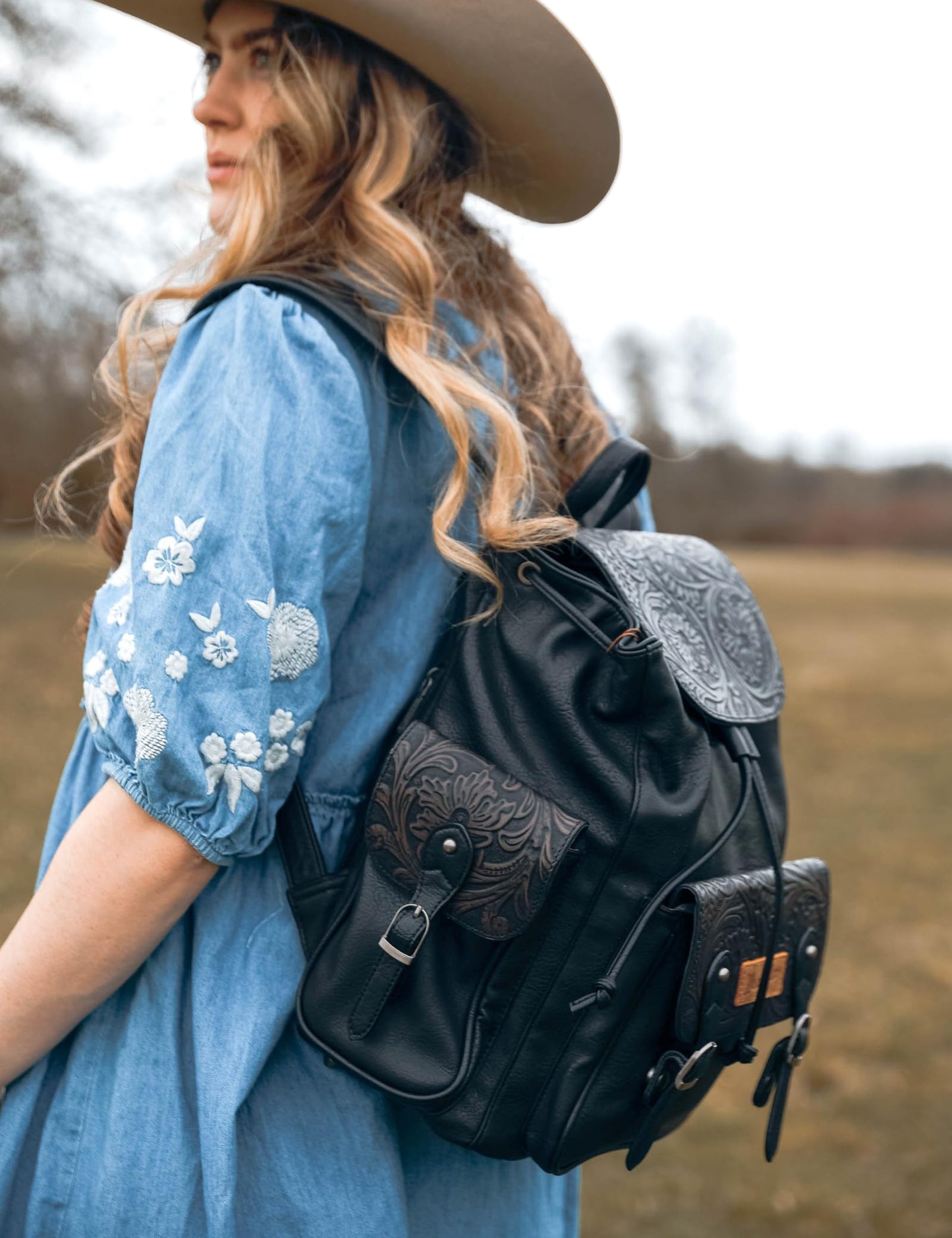Montana West Wrangler Backpack Purse for Women Men Western Backpack Floral Tooled Travel Bags
