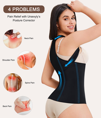 URSEXYLY Back Brace Posture Corrector for Women Adjustable Full Back Support Shoulder Straightener Upper and Lower Back Pain Relief(Black,3XL)