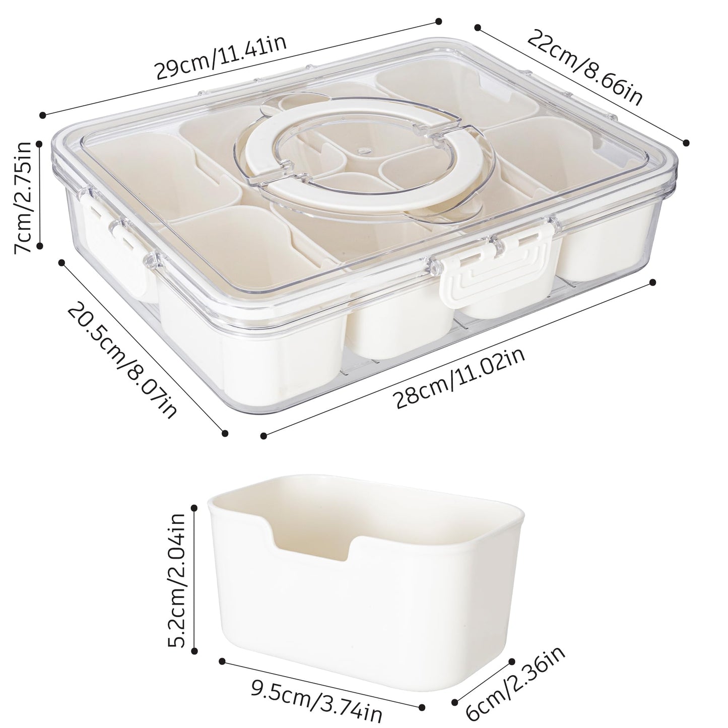Dingerjar Divided Serving Tray with Lid and Handle - Snackle Box Charcuterie Container for Portable Snack Platters - Clear Organizer for Candy, Fruits, Nuts, Snacks - Perfect for Party, Entertaining
