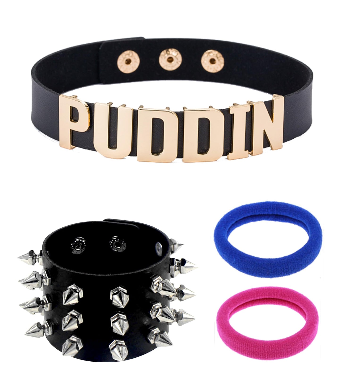 LAKIYOYO Puddin Choker Necklace Bracelet for Women Leather Choker Necklace for Women Halloween Cosplay Costume Jewelry Set（black gold）