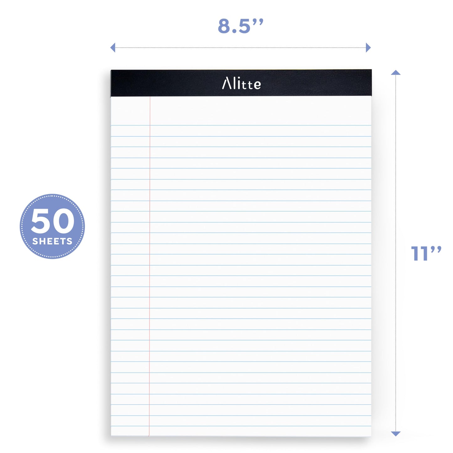 Alitte Legal Notepads 8.5 x 11, Pack of 12 - Perforated Wide Ruled Writing Pad - Premium Thick Paper, No Ink Bleeding - Blank Legal Pads For Home, Office, School, Business - 50 Sheets Per Notebook