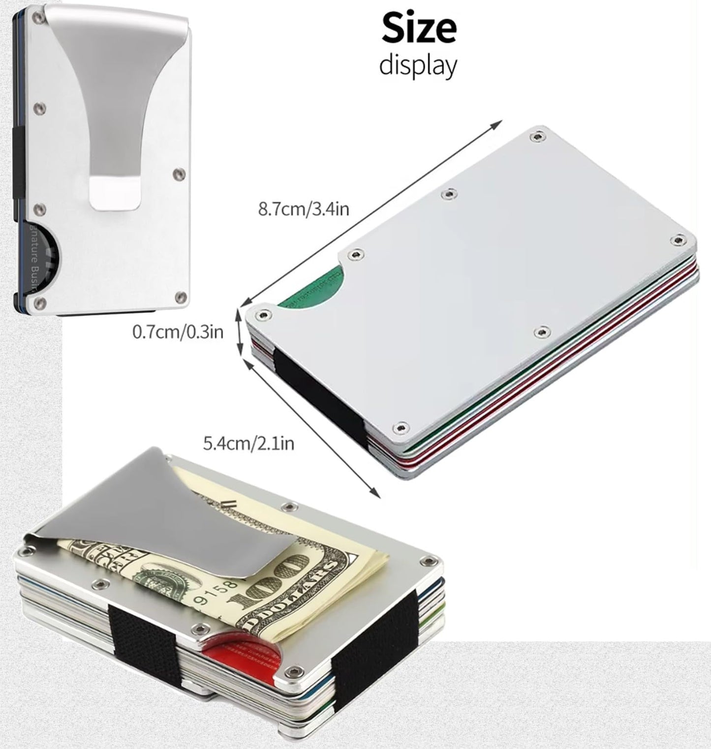 Leatherboss Wallet for Men RFID Blocking Minimalist Metal Card Holder with Money Clip Holds Credit Cards and Cash (Silver)