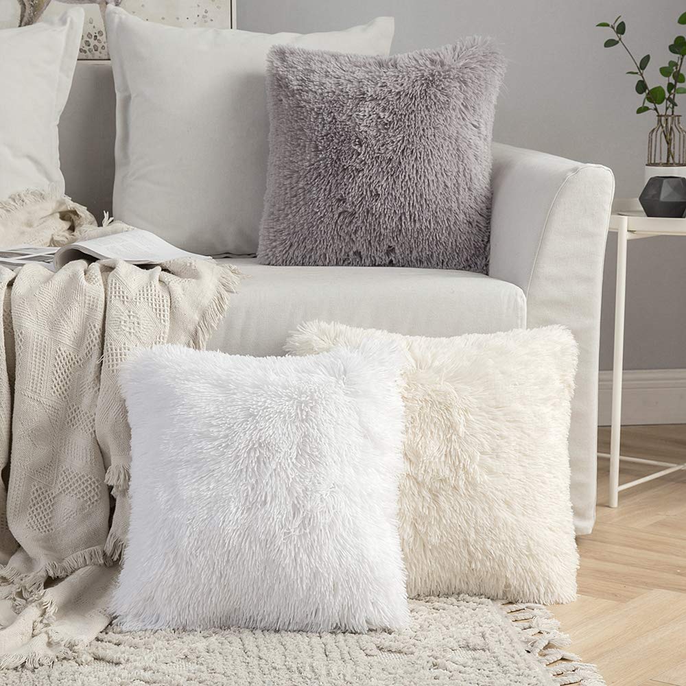 MIULEE Pack of Decoration 2 Luxury Faux Fur Throw Pillow Covers Deluxe Spring Cute Decorative Plush Pillow Case Cushion Cover Shell for Sofa Bedroom Car 20x20 Inch White