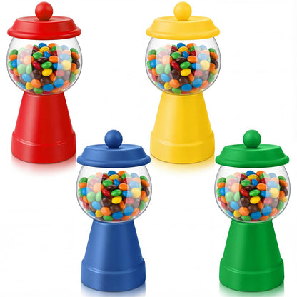Thyle 4 Pcs Terra Cotta Candy Jar with Lid 8.7x4.3 Ceramic Cookie Jar Red Blue Green Yellow Fishbowl Food Storage for Birthday Cartoon Game Night Christmas Party Table Centerpiece DIY Gift(Rainbow)