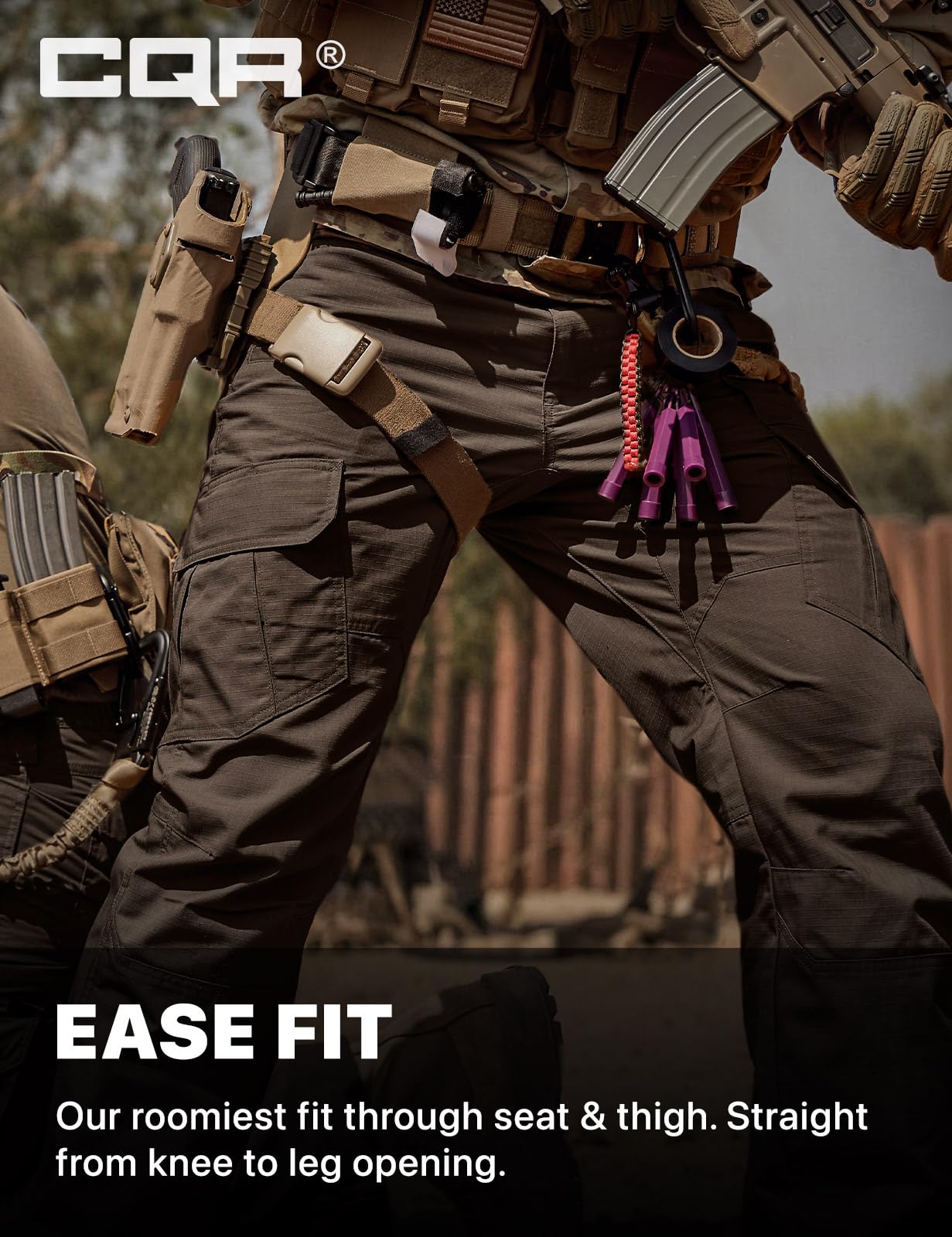 CQR Men's Tactical Pants, Water Resistant Ripstop Cargo Pants, Lightweight EDC Work Hiking Pants, Outdoor Apparel, Duratex Mag Pocket Dark Brown, 28W x 30L