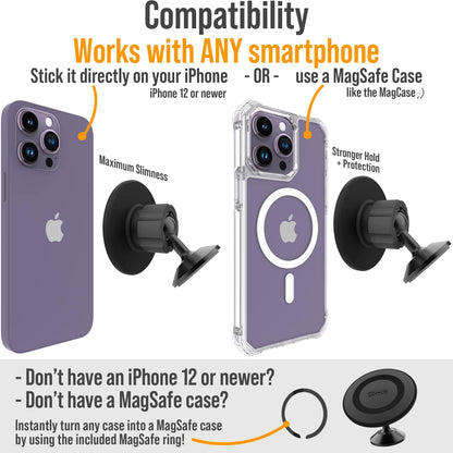Scooch Magnetic Phone Mount for Car Compatible with Any Smartphone [Wingmount] Strong Magnets, Adjustable Magnetic Phone Holder for Car Dashboard, Works Best Cases (2022 Model)