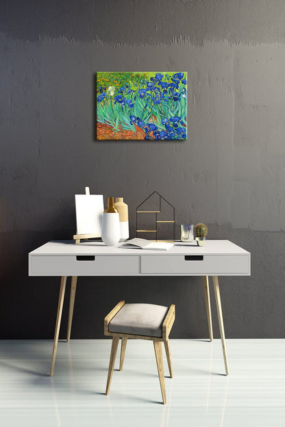 Wieco Art Irises Modern Stretched and Framed Floral Giclee Canvas Print By Van Gogh Famous Flowers Oil Paintings Reproduction Artwork Pictures on Canvas Wall Art for Bedroom Home Decorations