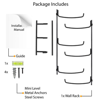 Wallniture Guru Wall Mount Yoga Mat Home Gym Equipment Resistance Bands and Foam Roller Holder with 3 Hooks 3 Sectional Metal Black