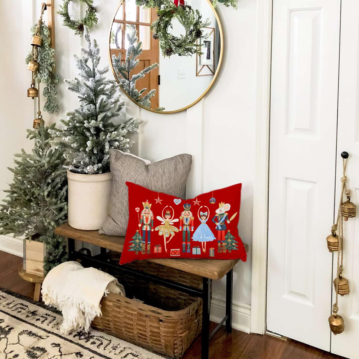 Rguct Christmas Pillow Covers 12x20 Inch Red Nutcracker Christmas Decor Winter Holiday Party Cushion Case Decoration for Sofa Couch