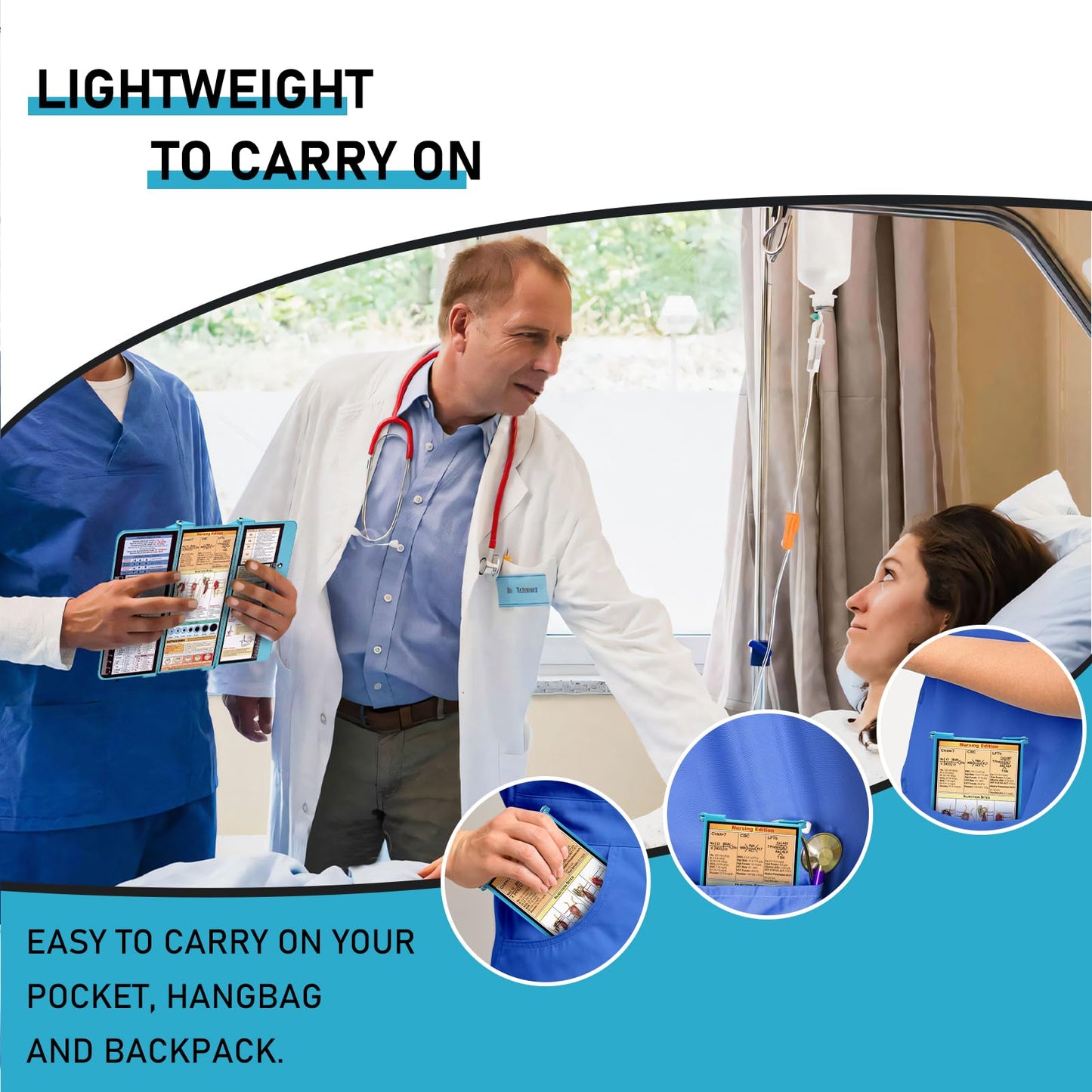 Nursing Clipboard Foldable, Foldable Clipboard w/Nursing Edition Cheat Charts,3 Layers Aluminum, Nurse Clipboard w/Low Profile Clip&Pen Clip Pocket for Students, Nurses and Doctors, Blue
