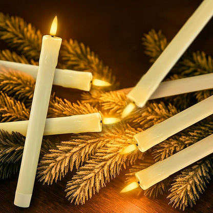 Homemory 6 PCS Real Wax Flameless Taper Candles with Remote, Flickering LED Candlesticks with Timer Dimmer, Fake Candles for Xmas Wedding Celebration Decor, Ivory, 9.6 Inches