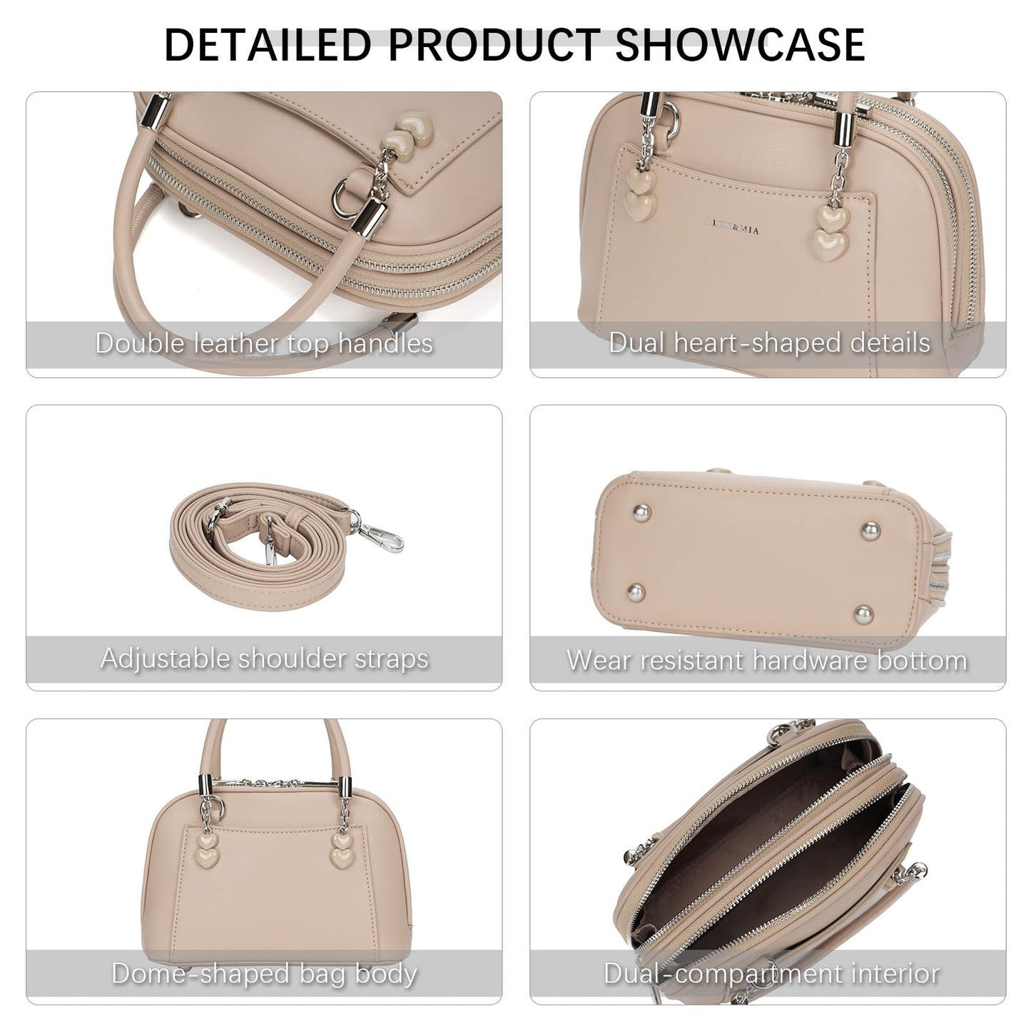 ALEX&MIA Charming Crossbody Mini Purse for Women, Small Top Handle Bag with Heart-Shaped Detail & Dome Structure, Perfect for Casual Daily Use
