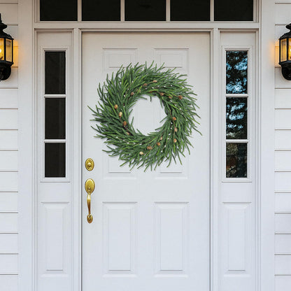 26 Inch Christmas Wreaths for Front Door Christmas Cypress Wreath,Real Touch Pine Wreath with White Berries Artificial Green with Pine Cones for Wall Window Porch