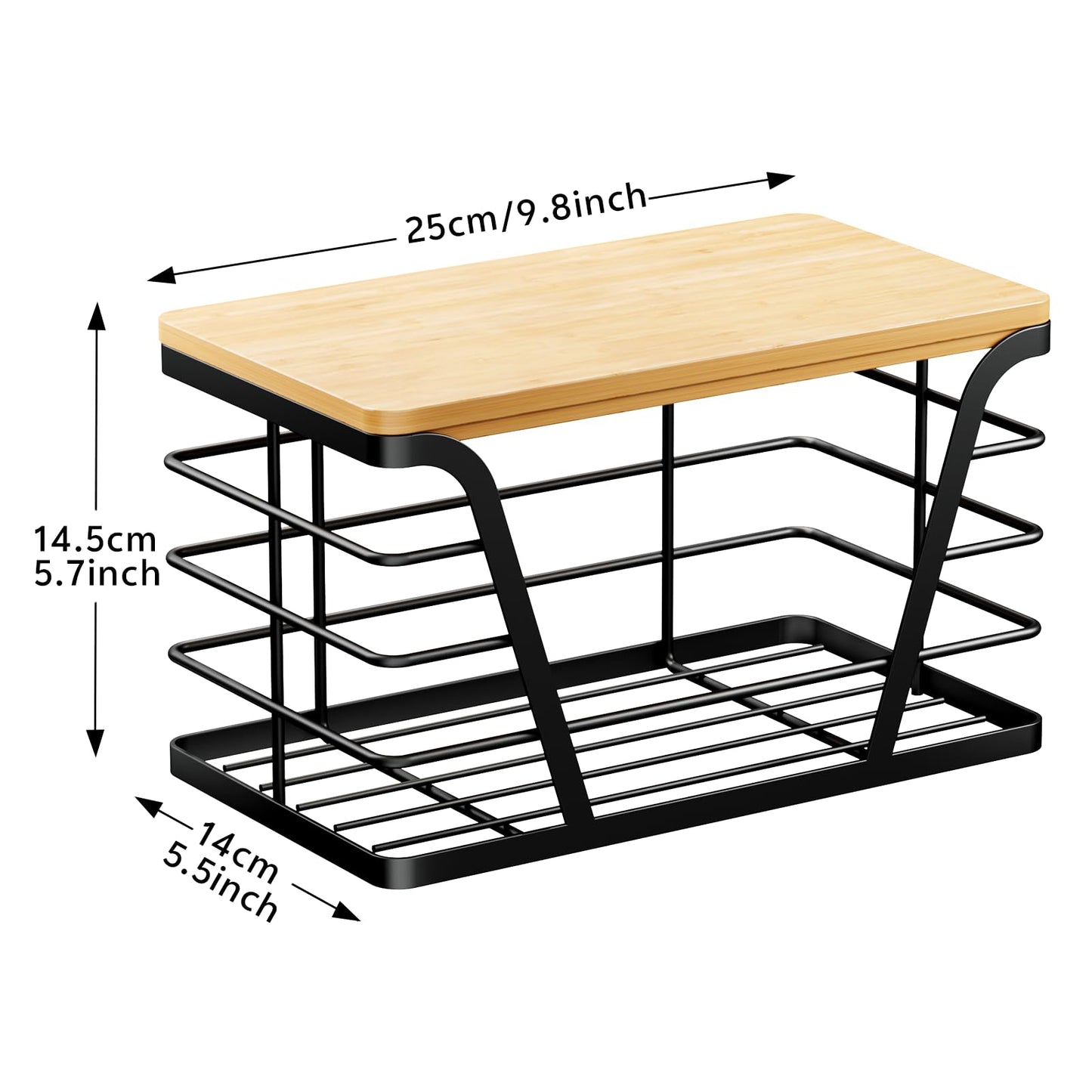 TIDIIABODE Small Grocery Bag Holder, Trash bag holder with Removable Bamboo Top, Wall Mount, No Drill, Stainless Steel, Black