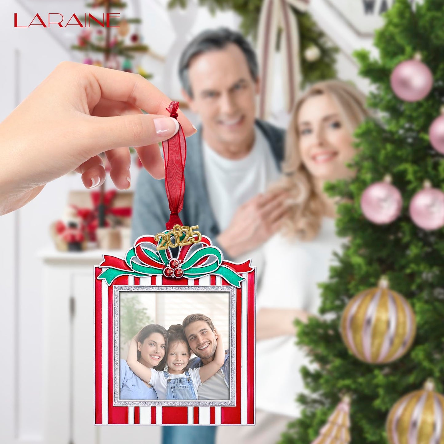 Laraine Christmas Tree Ornaments – 3-Piece Decorative Hanging 2025 Holiday Keepsake Gift Pendant with 2” Photo Frame Insert for Picture of Pet (3-Piece Gift Set (2025))