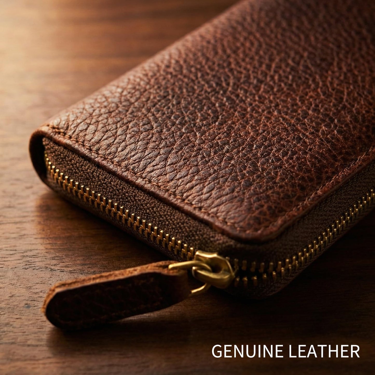 RMAWRAD genuine leather long bi-fold wallet/card holder, unisex, made of full-grain cowhide, with card slots and a coin purse, brown.