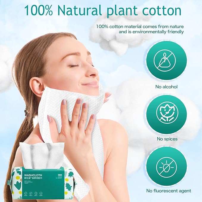 Soft Disposable Face Towel, Cotton Facial Dry Wipes 100 Count, Cotton Dry Wipes