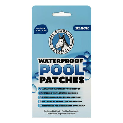 Burro Adhesives 10-Pack Waterproof Clear Pool Tape Patches - Professional Grade PVC Repair Kit with 2.75" x 4" Heavy Duty Patches for Commercial & Residential Vinyl Pools, Works Underwater & Dry