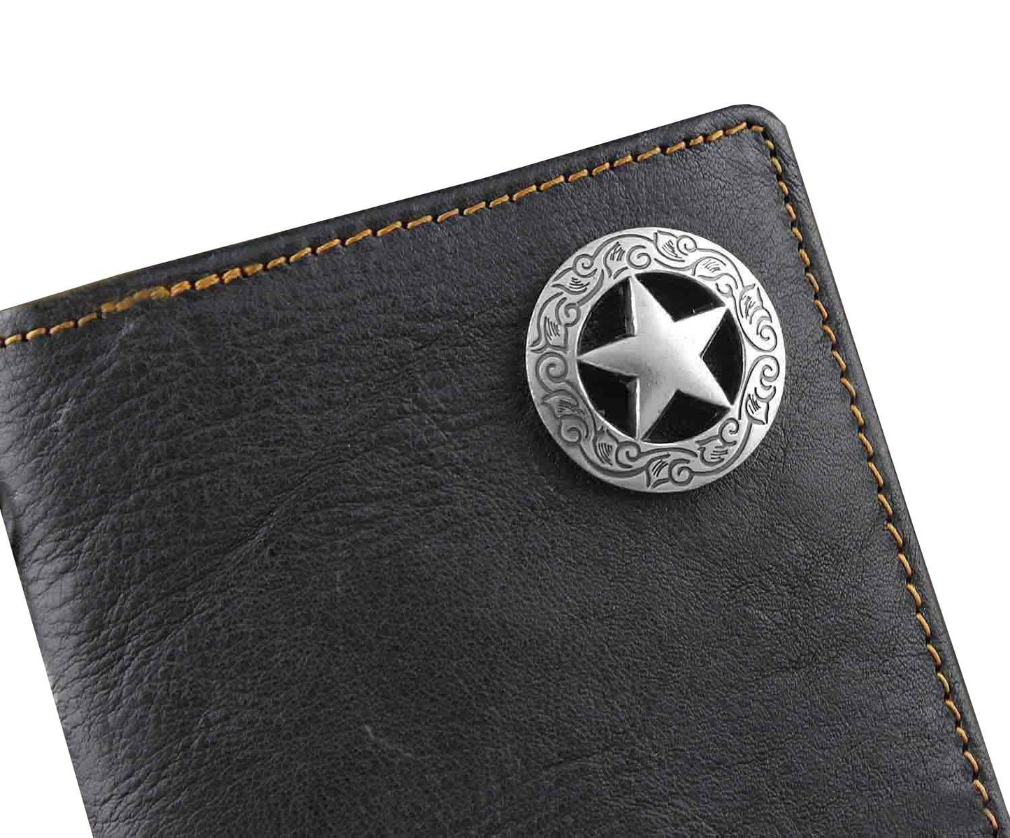 vogueteen Biker Rock Star Concho Mens Card Money Long Black Real Leahter Wallet With Chain