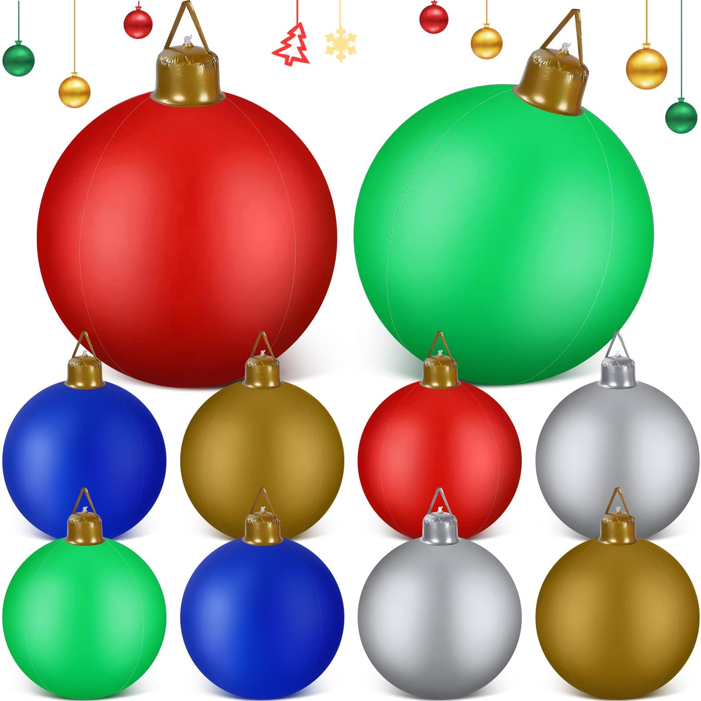 Jetec 10 Pcs 32 Inch Giant Inflatable Ornaments Balls Outdoor Large Blow up Christmas Ornaments PVC Inflatable Christmas Yard Decorations for Xmas Holiday Lawn Porch Garden Outside(Handle)