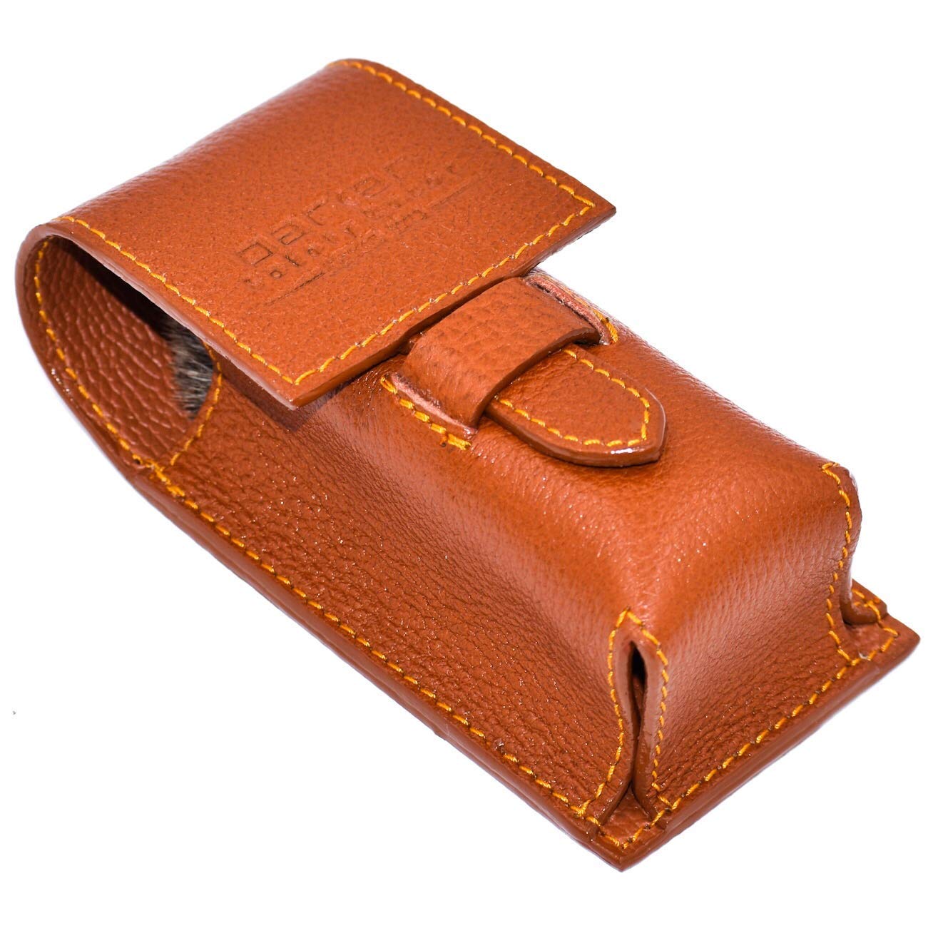 Parker Genuine Leather Travel Shaving Brush Case – Saddle Brown, Handmade Protective Cover for Standard Shave Brushes