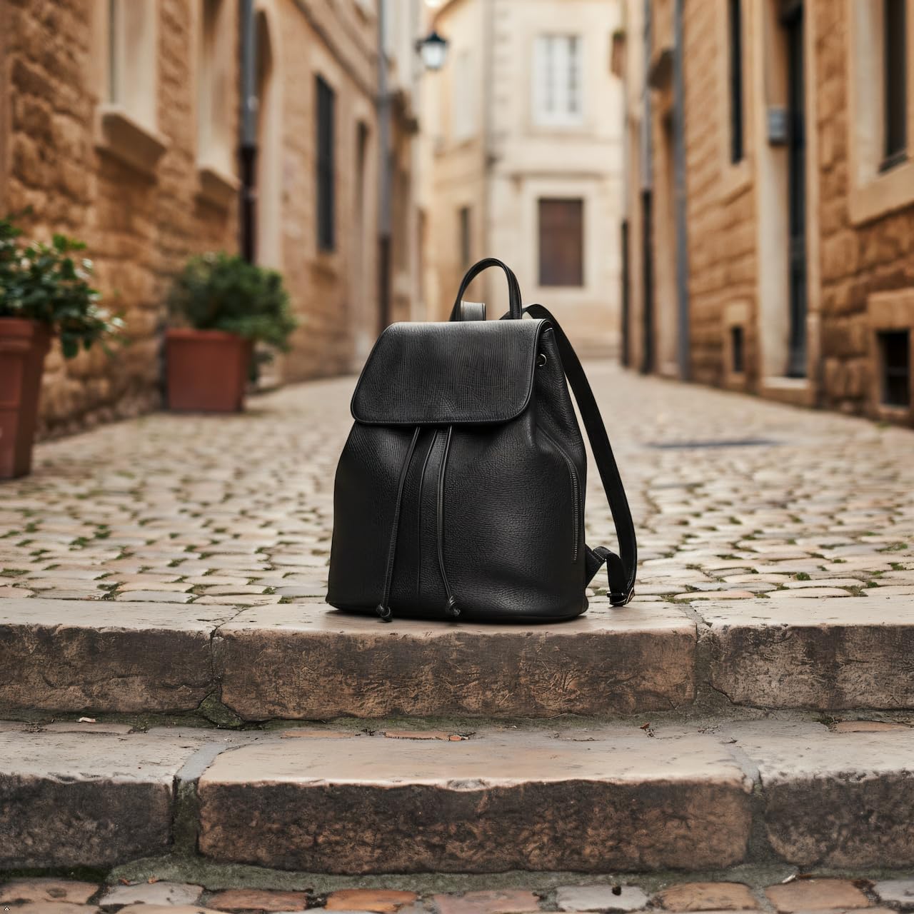 BOYATU Women’s Full-Grain Leather Backpack Purse, Minimal Structured Design, Work Commuter & City Travel, Compact Everyday Essentials, Fashion RFID Pocket Bag (Black)
