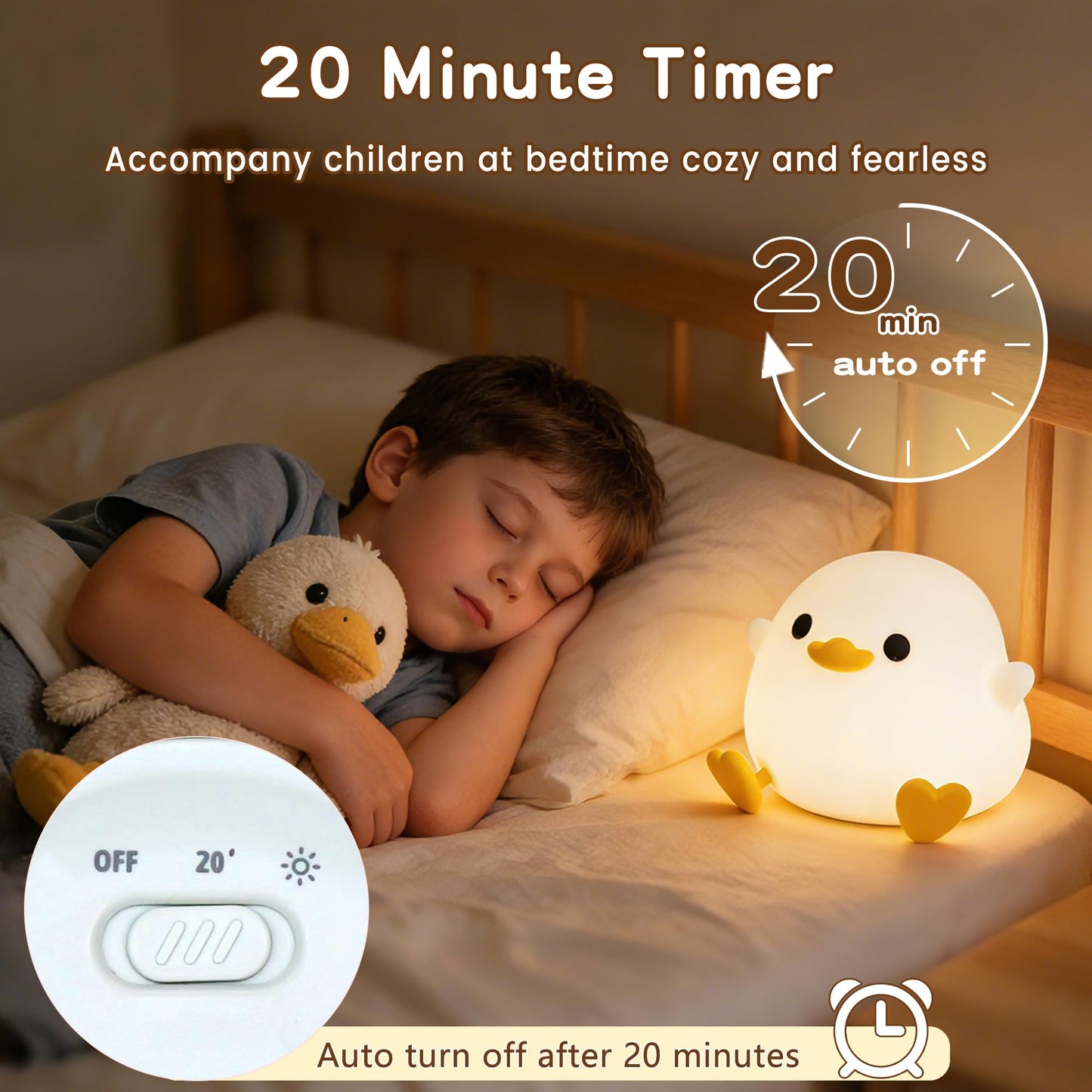 FAMIDUO Duck Night Light, Cute DoDo Duck Lamp, Squishy Silicone Dimmable Bedside Light for Baby Nursery with Timer, Rechargeable Touch Nightlight for Boys Girls Room Decor, Birthday Gift for Kids