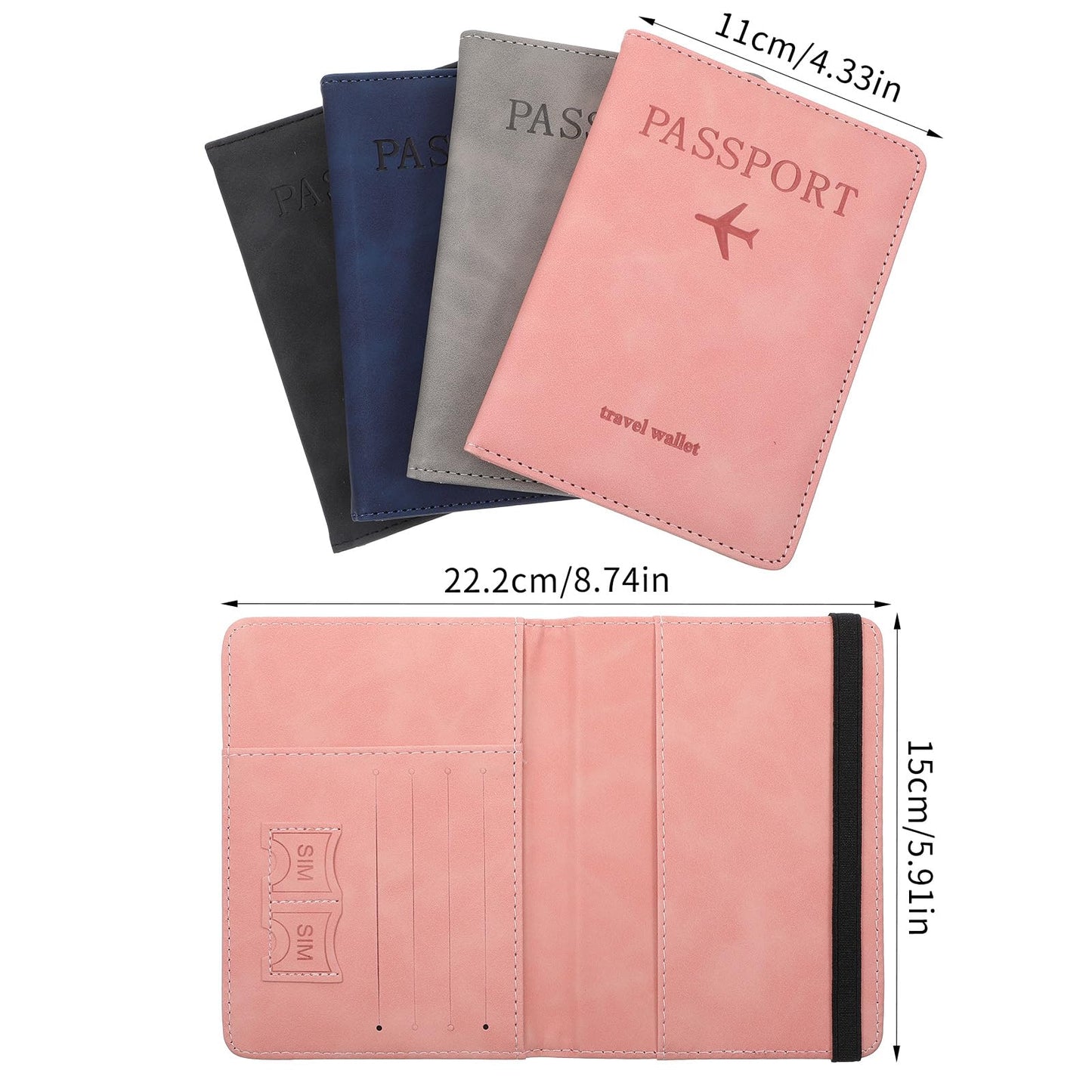 4 PCS Passport Holder Cover Combo Leather Passport Holder Combo with Vaccine Card Slot Passport Cover Passport Case Cover Protector PU Travel Documents Organizer for Women and Men Passport Wallet