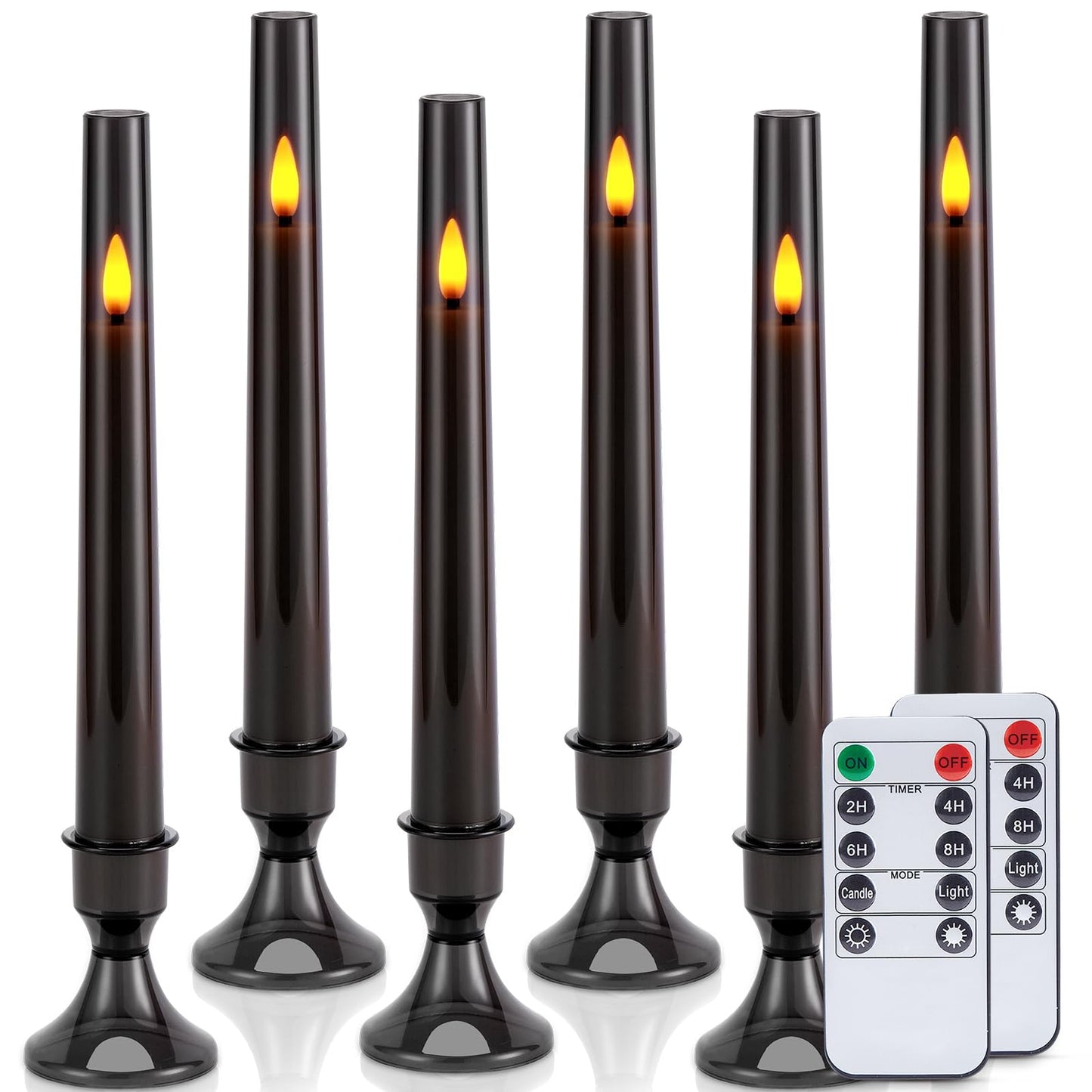 IMAGE Upgraded Flameless Taper Candles, 6-Pack Remote Control Timer Flickering LED Candles, Perfect for Christmas, Home, Wedding, and Party Decor (Grey)