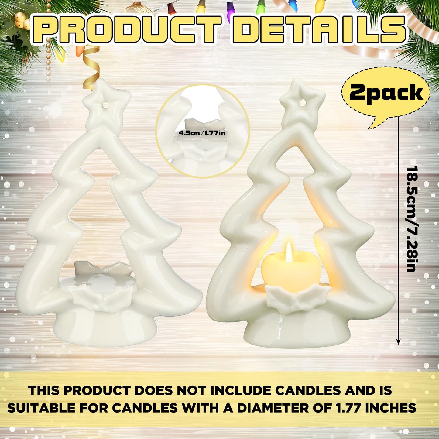 Pinkunn 2 Pcs Christmas Tree Candle Holders White Ceramic Christmas Tealight Votive Candles Holders Farmhouse Rustic Xmas Candlestick for Xmas Table Centerpiece Home Mantel Fireplace Decor