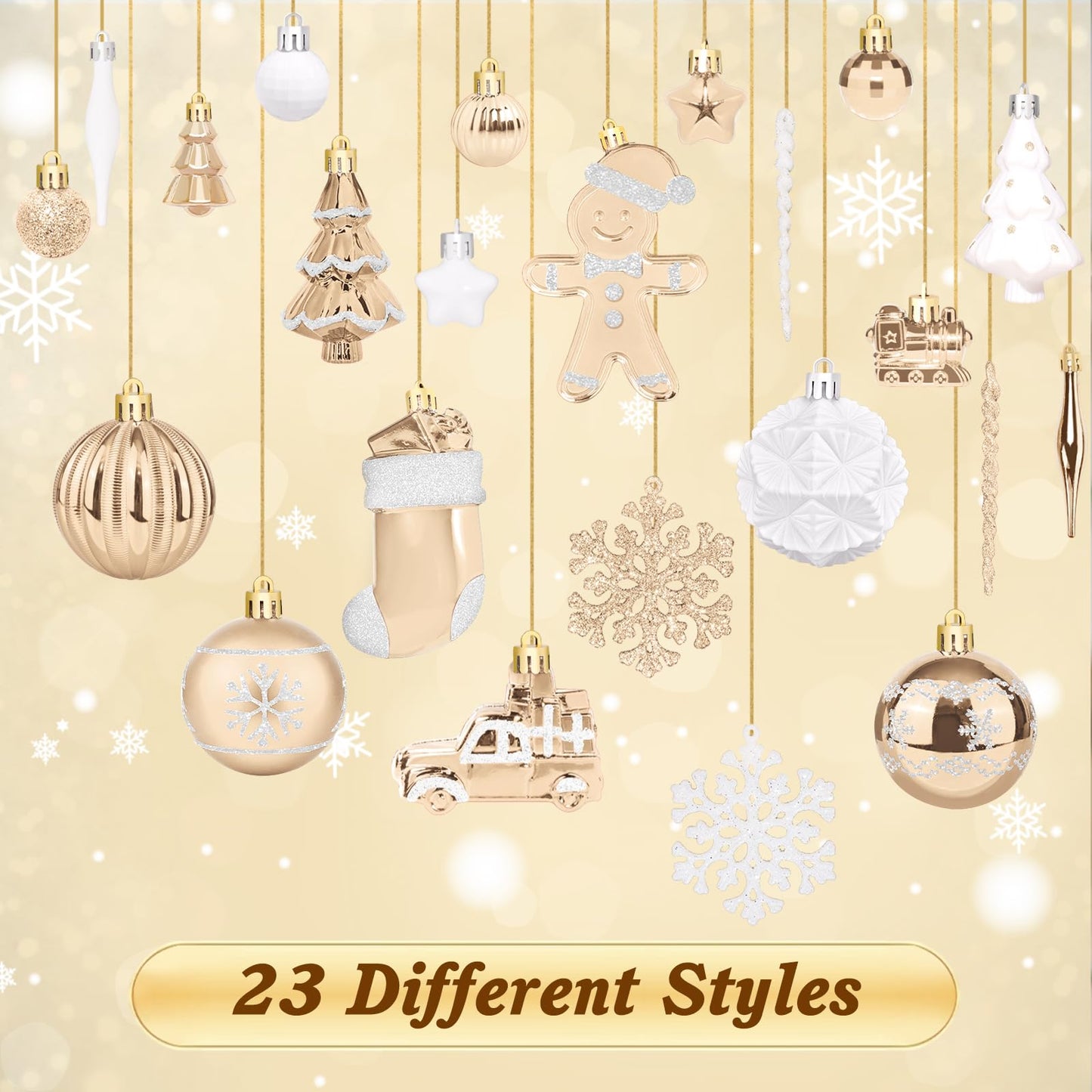 FestiveBliss Christmas Ornaments 71 Count, Christmas Decorations for Tree, 23, Shatterproof Champagne & White Ornaments Christmas
