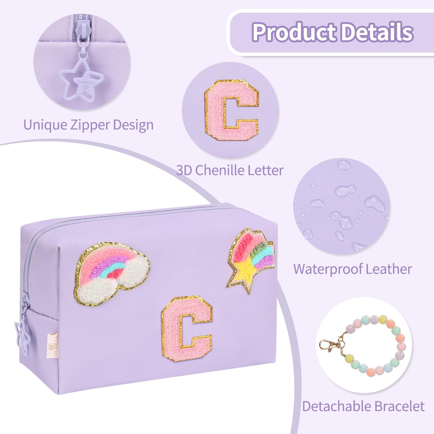 Initial Makeup Bag for Girls, Cute Makeup Bag Small Cosmetic Bag Travel Make Up Organizer Pouch, Birthday Gifts for Girls 4 5 6 7 8 9 10 11 12 13 14 15 Years Old, Teen Girls Gifts Trendy Stuff