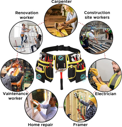 Tool Belt with 27 Pockets and 3 Magnetic Zones, Freely-Combinable, Heavy-Duty yet Lightweight Tool Pouch & Tool Belts for Men: Electricians, Carpenters,DIYers–A Great Gift Fathers and Husbands(Yellow)
