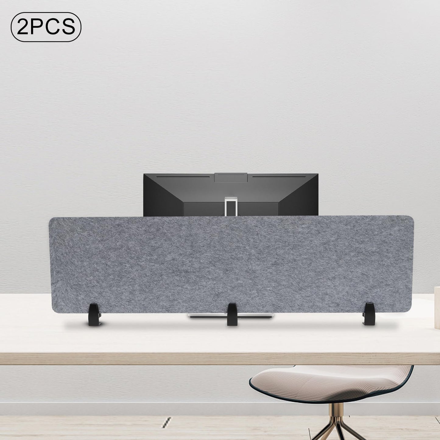 ReFocus Raw Clamp-On Acoustic Desk Divider Mounted Privacy Panel Set – Reduce Noise & Visual Distractions for Office, Study (Castle Gray, 2× Panels (60"×16"))