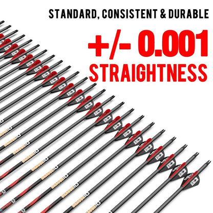 sanlida Dragon 8 100% Pure Carbon Hunting Arrows, 32" Ready-to-Shoot Arrows with Inserts, ±0.006" Straightness, 10-Spine Options, for Compound & Recurve Bows, 12 Pack (410 Spine)
