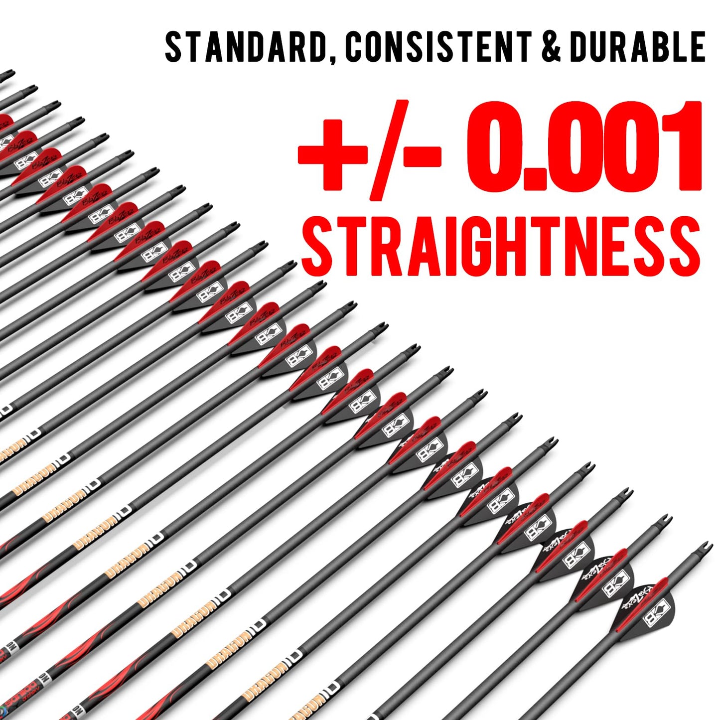 sanlida Dragon 10 100% Pure Carbon Hunting Arrows for Compound Bow, Olympic-Grade 10-Spine Precision, ±0.001" Straightness, 32" Carbon Arrows, 24 Pack (330 Spine)