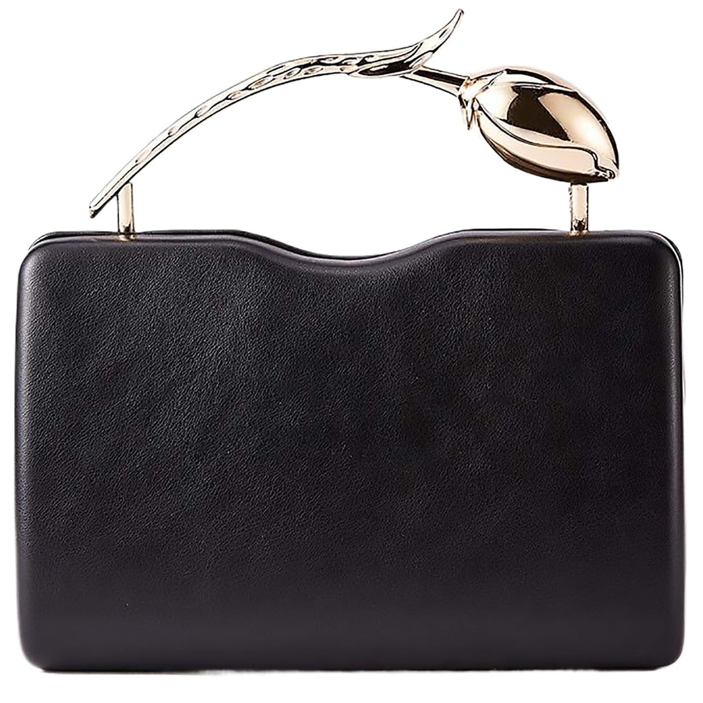 louceko PU Leather Handbag Detachable Chain Crossbody Shoulder Evening Bag Clutch Purse for Women Formal Wedding Party Prom, Metal Rose Handle, Black, 2510