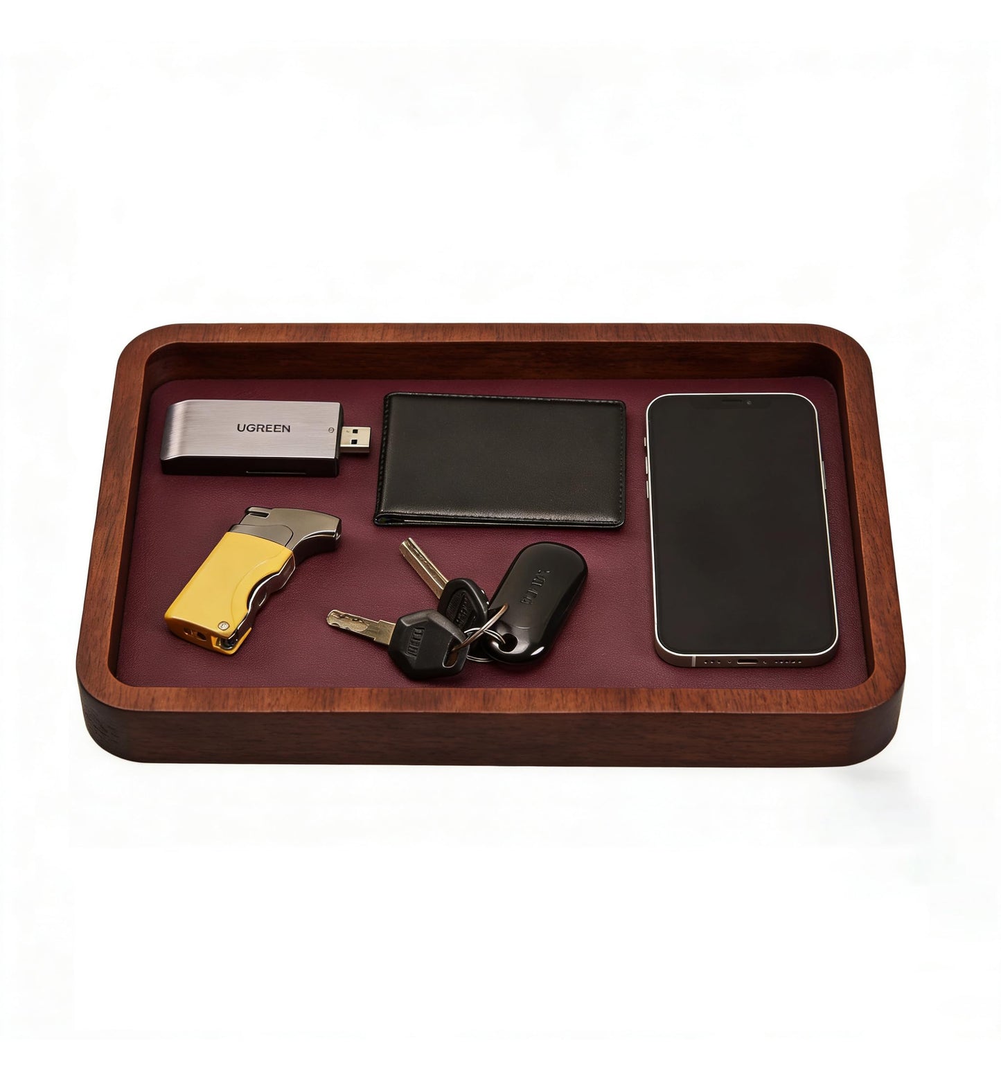 Valet Tray-Light Brown Wood Decorative Key Tray, Bedside Dump Holder.Catch All Tray Tray Decorative for Trinkets,Watches,Keys,Sunglasses.