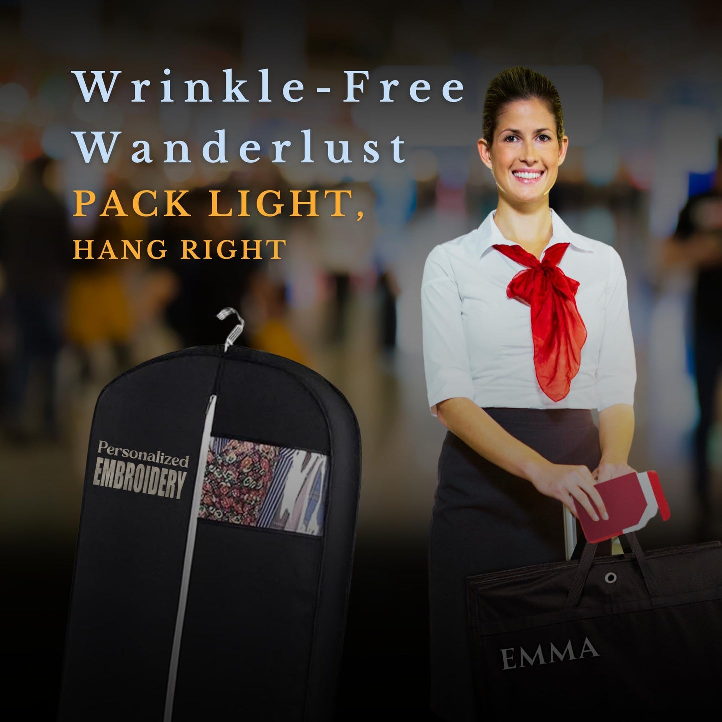 Personalized Garment bag with Name for Hanging Clothes - Custom Black Suit Bags for Closet Storage with 2 Mesh Pockets for Men & Women - Ideal for Wedding Dress Garment Bag Storage with Carry Handles