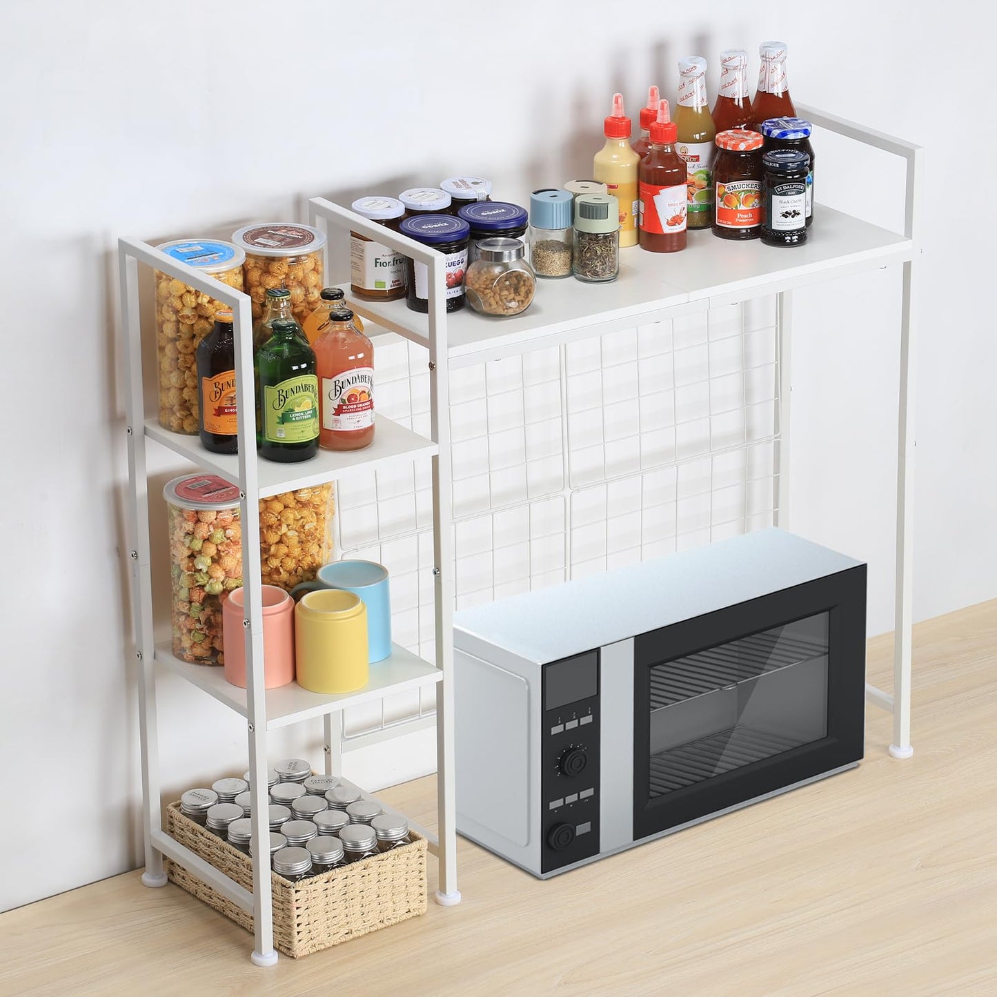 NOVIMANGO Desktop Bookshelf Organizer, Computer Desktop Bookcase, White Desk Hutch Dorm, Multipurpose Wood Desktop Hutch Storage Organizer, 3-Tier Wood Desk Bookshelf for Home Office Dorm