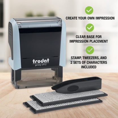 Trodat Printy 4912 Self Inking Do it Yourself (DIY) 4 line Personalized Custom Message or Address Stamp kit with Black Ink, Impression Size: 3/4” x 1-7/8” inch (Blue)