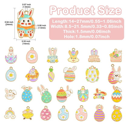 Stiesy Enamel Easter Charms 27Pcs Easter Egg Rabbit Charm Bulk Cute Animal Jewelry Pendants for Jewelry Making Crafts Bracelets Necklaces DIY Gifts